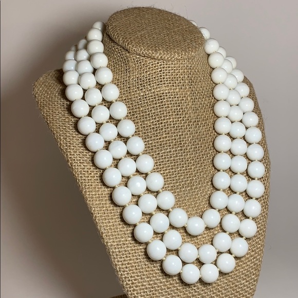 Vtg Les Bernard White Milk Glass Bead N… - Picture 1 of 4